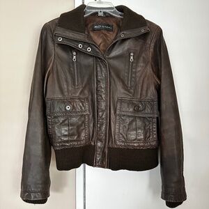 R & O Reilly Olmes Brown Leather Bomber Jacket Coat Sz Large